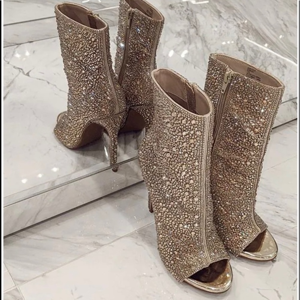 Steve Madden Dispute-R Rhinestone Embellished Peep Toe Stiletto Booties … - Picture 6 of 6